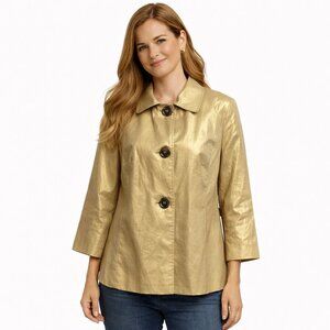 Sag Harbor Women's Small Career Metallic Gold Linen Blend Blazer Jacket